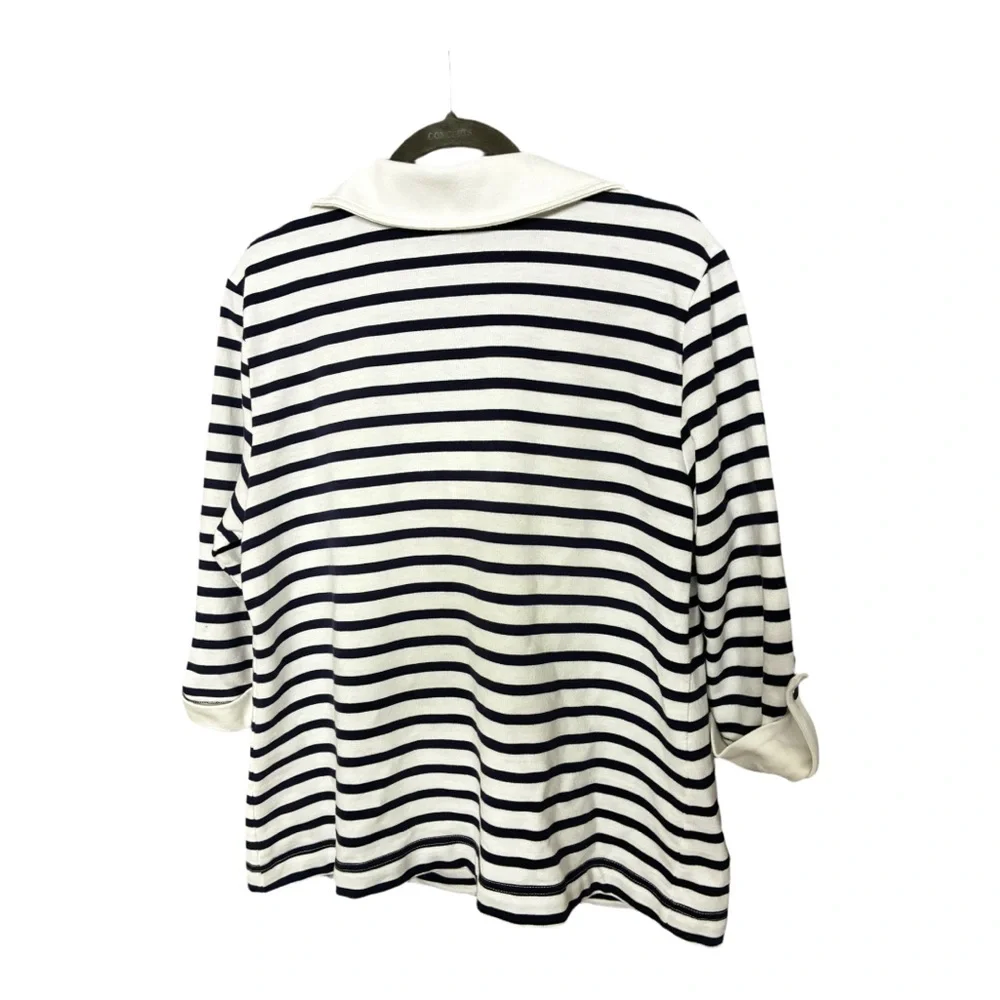 Karen Scott Sport Navy White Striped Zip Up Top Size Large Nautical Old Money - Picture 2 of 8